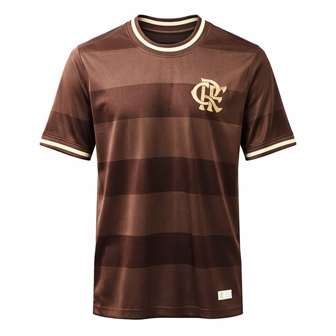 Camisa Flamengo Símbolo Gold Marrom Coimbra - Masculino - Foto 1