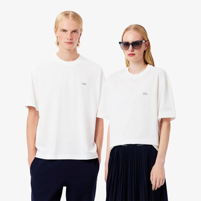 Camiseta de malha pesada de caimento folgado Lacoste Unissex - Foto 1