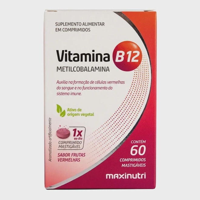 Suplemento B12 Metilcobalamina Mastigáveis (60 Comp) Maxinutri Sabor Vegan Frutas vermelhas - Foto 1