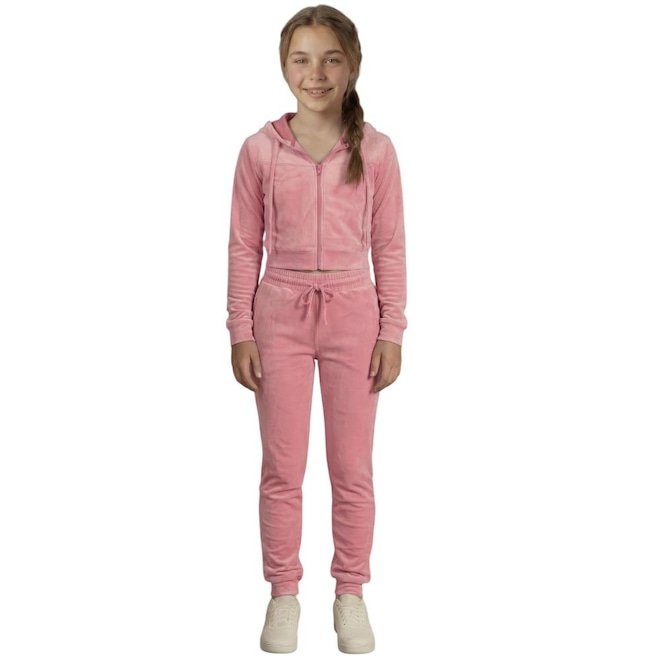 Conjunto Moletom Infantil Roupas Térmicas Inverno Plush Peluciado Capuz Veluna - Foto 1