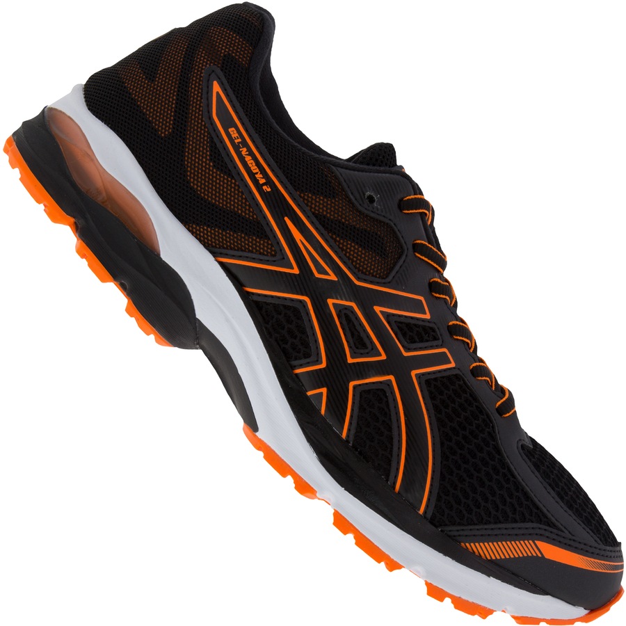 asics preto e laranja