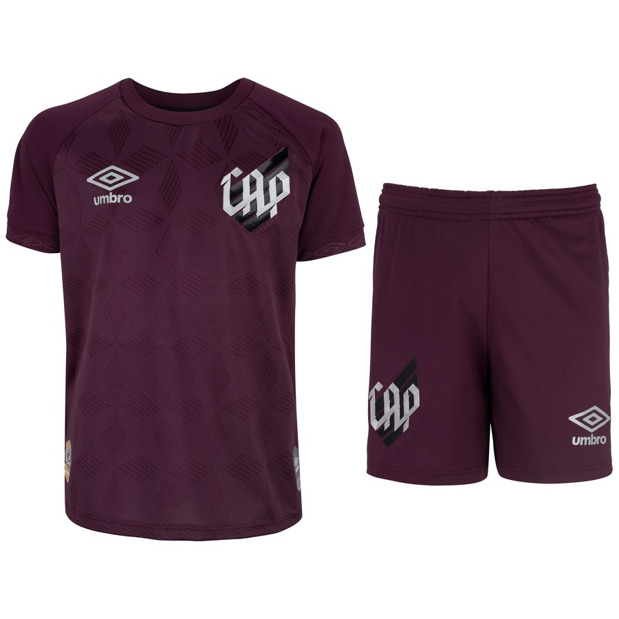 Kit de Uniforme de Futebol Infantil do Athletico-PR III 20 com Camisa e Calção Umbro