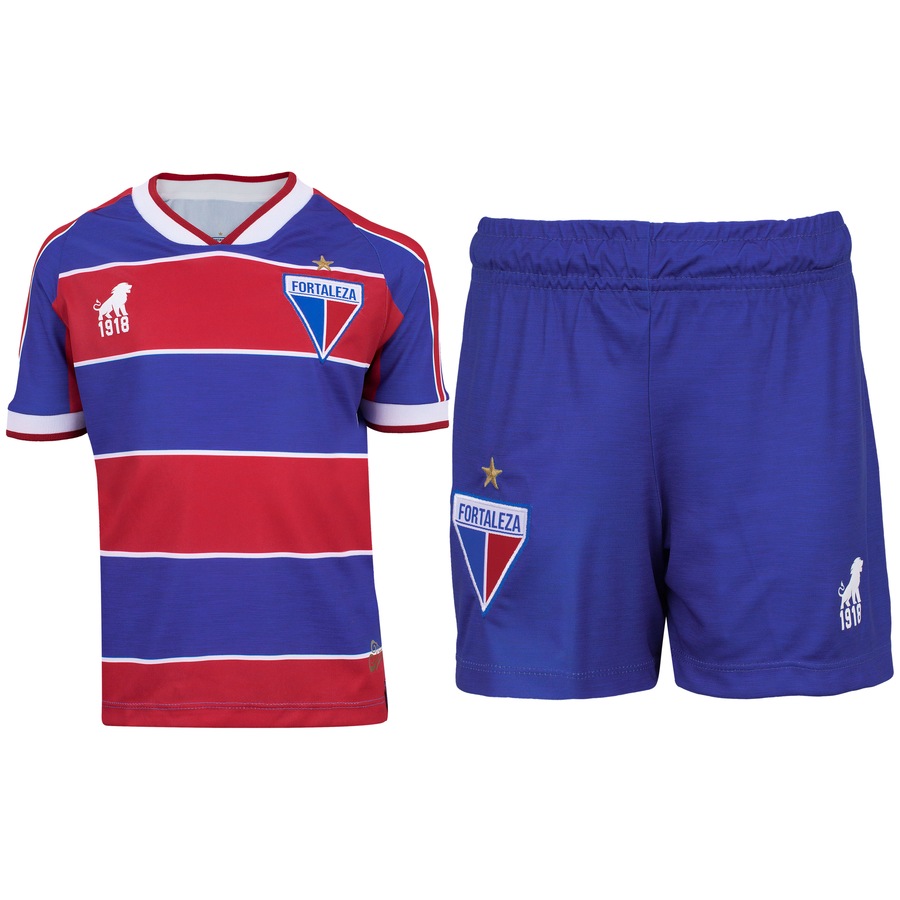 Kit de Uniforme de Futebol Infantil do Fortaleza I 21 com Camisa e Calção Leão