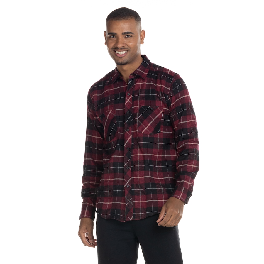 Camisa Social Masculina Xadrez Manga Longa Colarinho Ingles