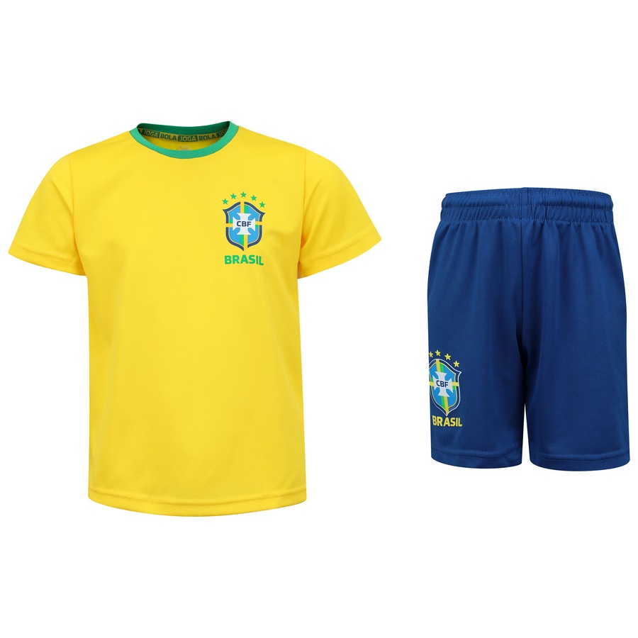 Kit de Uniforme de Futebol Infantil do Brasil CBF com Camiseta e Calção