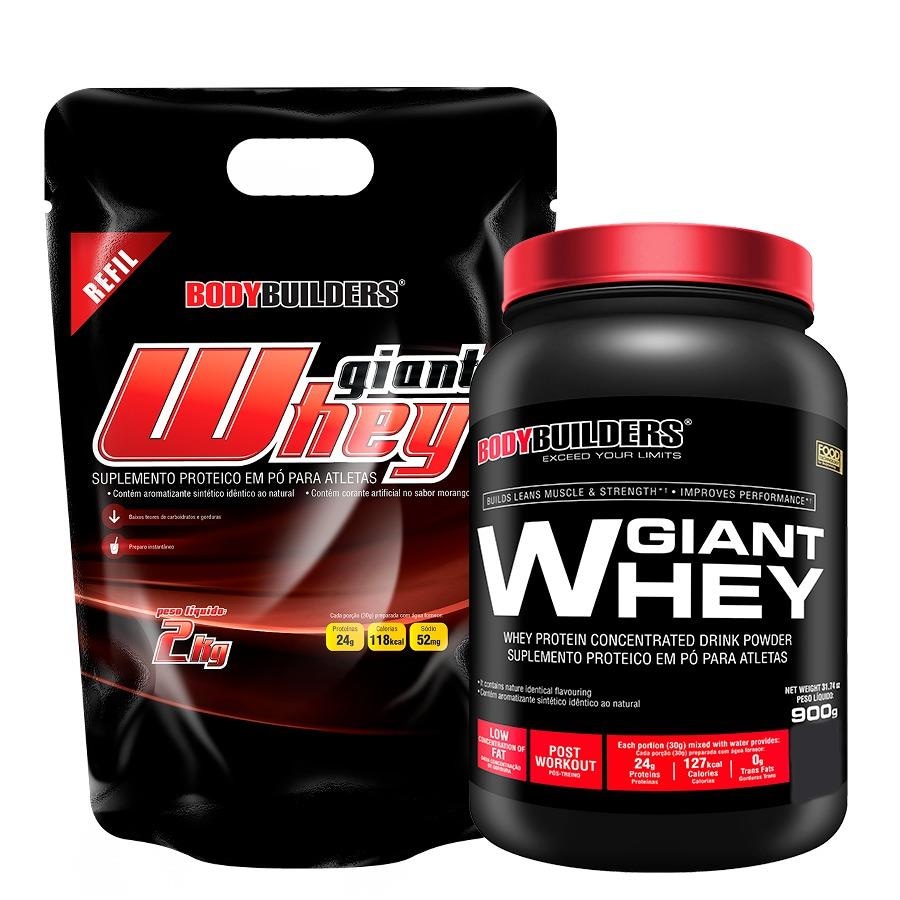 Giant Whey Protein Bodybuilders Refil Morango 2Kg + Giant Whey