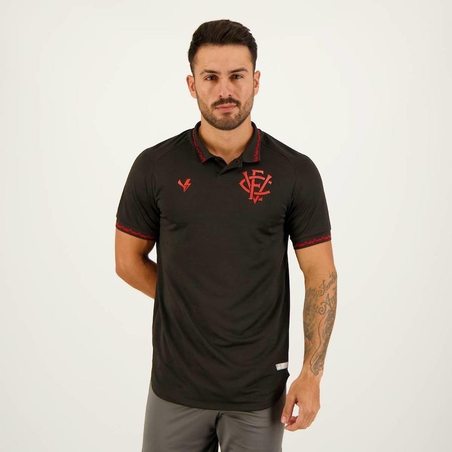 Camisa Masculina Jogo 1 2023 Vitória Preta e Vermelha Volt