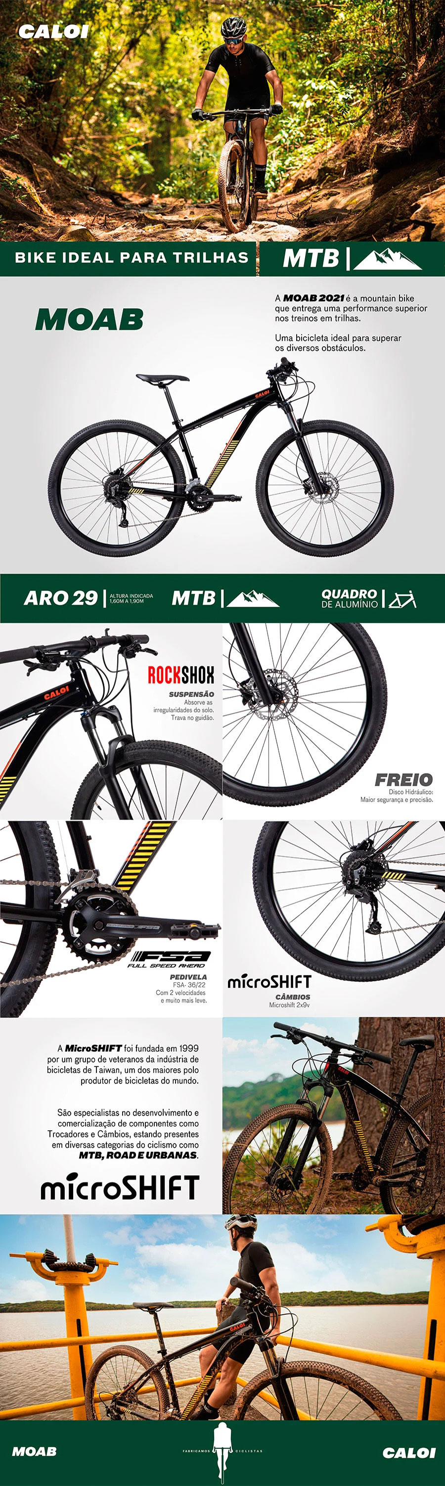 Mountain Bike Caloi Moab Flex - Aro 29 - Freio a Disco Hidráulico - Câmbio  Microshift em Promoção